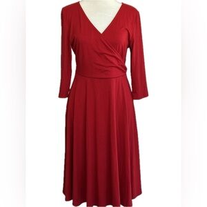 Women’s V-Neck Wrap Red Midi Dress